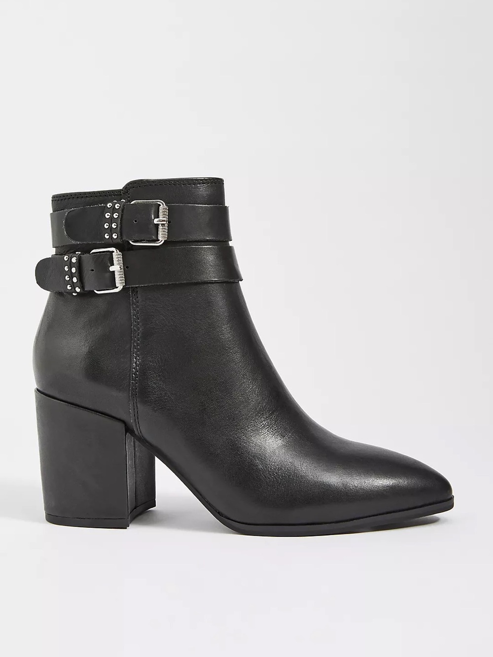 Steven By Steve Madden Black Leather Buckle Ankle Boots
